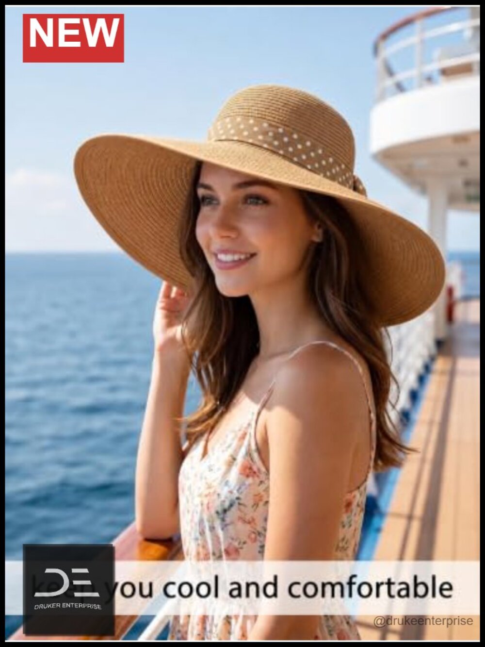 Wide Brim Floppy Straw Sun Hat with Sunglasses and Bows, Foldable Beach Hat - Picture 5 of 6